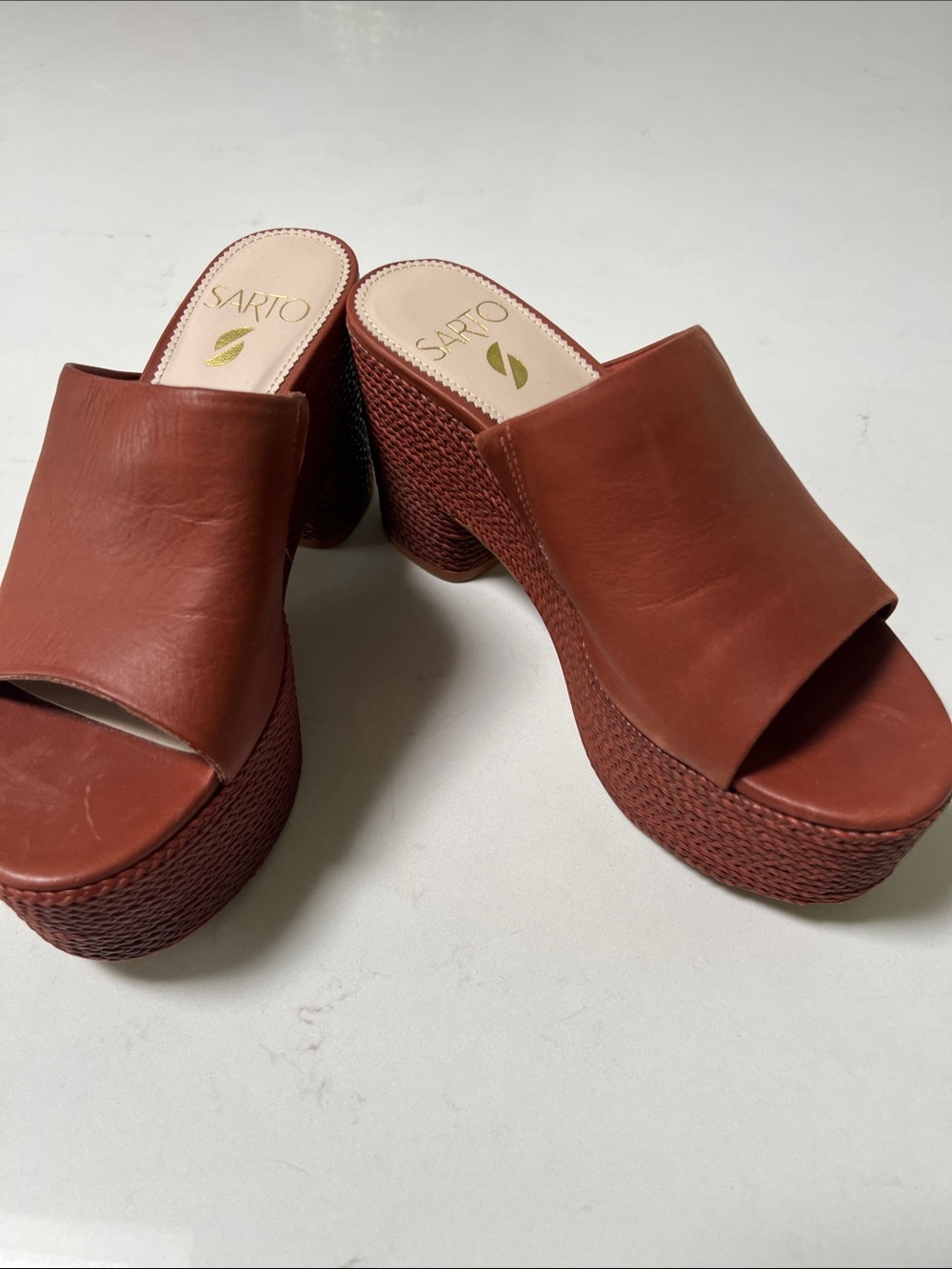 SARTO By Franco Sarto Burnt Orange Leather Platform Slide